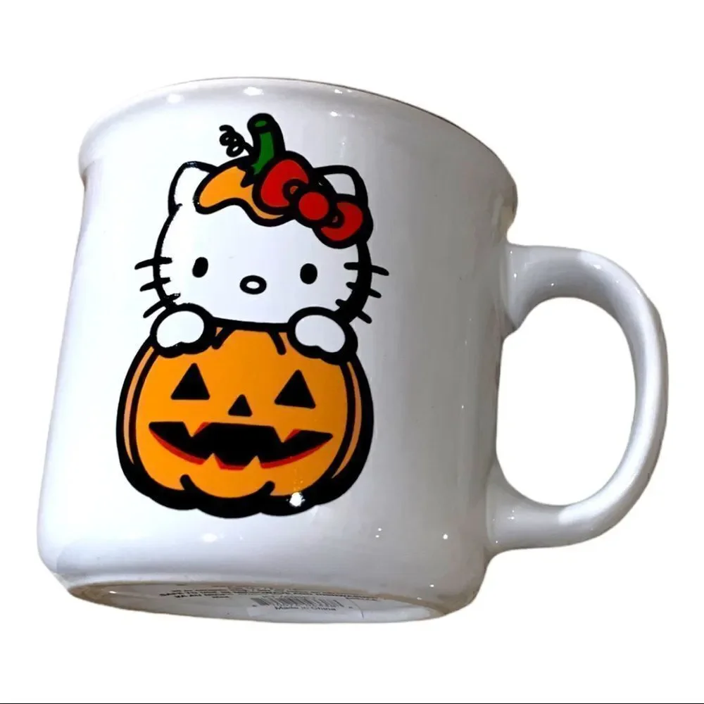 New Hello Kitty Jumbo Coffee Tea Cup Mug Halloween Pumpkin Cat Bat White